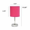 Creekwood Home Traditional Petite Metal Stick Bedside Table Desk Lamp in Chrome with Fabric Drum Shade, Hot Pink CWT-2003-HP